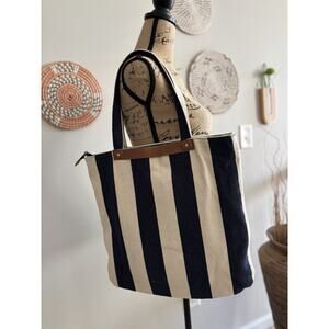 Street Level Striped Nautical Denim Canvas Tote Bag/Purse